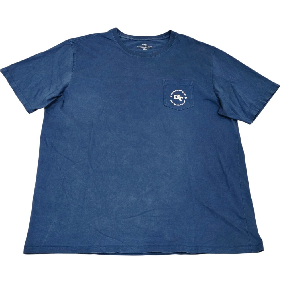 Southern Tide Georgia Tech T Shirt Mens XL Navy Saturday Traditions Pocket Tee